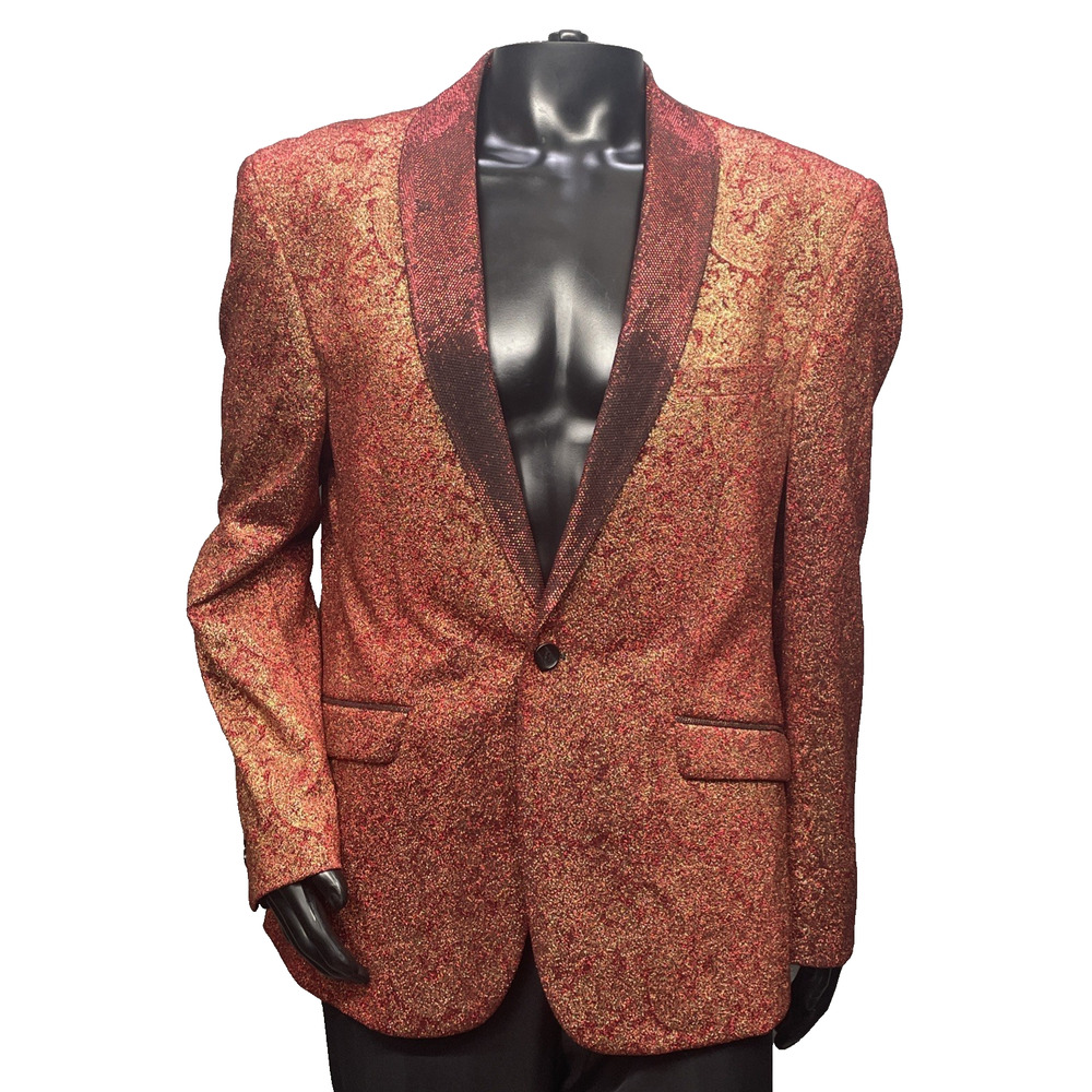 Giovanni Testi 48R Lurex/Sequin Red Gold Shimmer Metallic Tux Blazer Statement